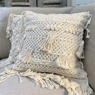 Natural Cotton Macramé Cushion Cover Tassels Fringe Bohemian 45cm - Tassel&Plume