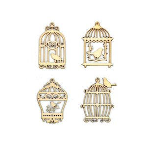 Wooden Birdcage Embellishments Laser Cut Shapes 4 Designs 3cm Box of 20