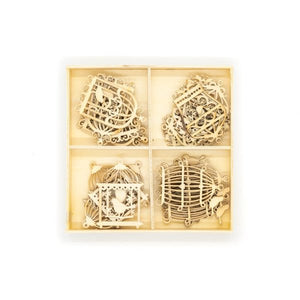 Wooden Birdcage Embellishments Laser Cut Shapes 4 Designs 3cm Box of 20
