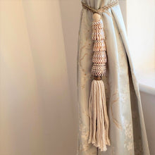 Load image into Gallery viewer, Decorative Macrame Natural Shell Tassels - Natural Cotton Shell Tassel Wooden Bead Curtain Tieback Wall Hanging 35cm - Tassel&amp;Plume
