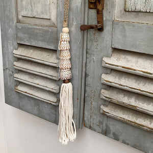 Decorative Macrame Natural Shell Tassels- Natural Cotton Shell Tassel Wooden Bead Curtain Tieback Wall Hanging 35cm - Tassel&Plume