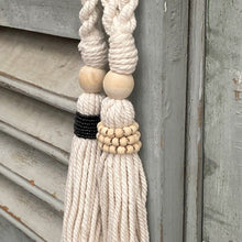 Load image into Gallery viewer, Decorative Macrame and Natural Bead Tassels - Natural Cotton Macramé Tassel Wooden Bead Curtain Tieback Wall Hanging 35cm - Tassel&amp;Plume
