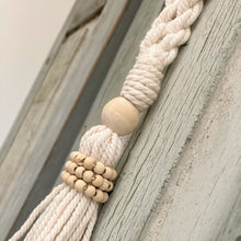 Load image into Gallery viewer, Decorative Macrame and Natural Bead Tassels- Natural Cotton Macramé Tassel Wooden Bead Curtain Tieback Wall Hanging 35cm - Tassel&amp;Plume
