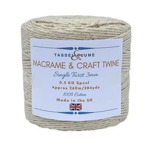 Macrame Cord Rope Twine | Single Twist 3mm x 260m - Tassel&Plume