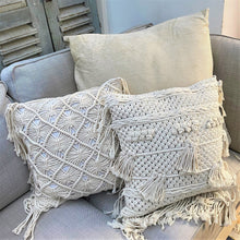 Load image into Gallery viewer, Natural Cotton Macramé Cushion Cover Fringe Bohemian 45cm - Tassel &amp; Plume
