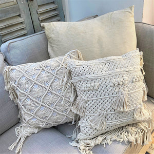 Natural Cotton Macramé Cushion Cover Fringe Bohemian 45cm - Tassel & Plume