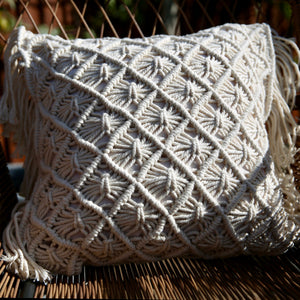 Natural Cotton Macramé Cushion Cover Fringe Bohemian 45cm - Tassel & Plume