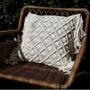 Natural Cotton Macramé Cushion Cover Fringe Bohemian 45cm - Tassel & Plume