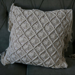 Natural Cotton Macramé Cushion Cover Fringe Bohemian 45cm - Tassel & Plume