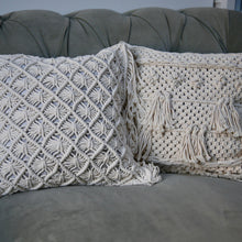 Load image into Gallery viewer, Natural Cotton Macramé Cushion Cover Fringe Bohemian 45cm - Tassel &amp; Plume
