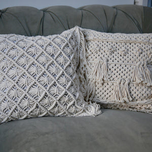 Natural Cotton Macramé Cushion Cover Fringe Bohemian 45cm - Tassel & Plume