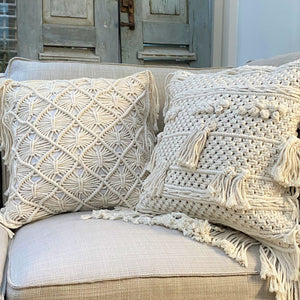 Natural Cotton Macramé Cushion Cover Fringe Bohemian 45cm - Tassel & Plume