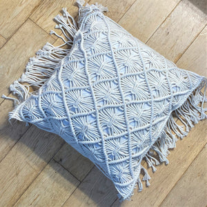 Natural Cotton Macramé Cushion Cover Fringe Bohemian 45cm - Tassel & Plume