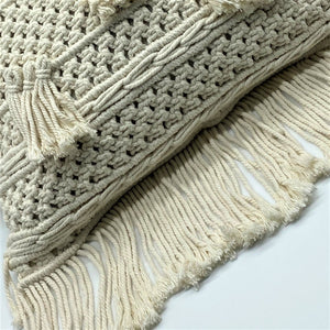 Natural Cotton Macramé Cushion Cover Tassels Fringe Bohemian 45cm - Tassel&Plume