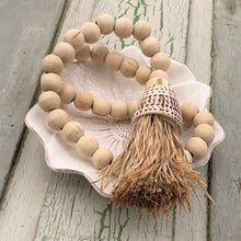 Load image into Gallery viewer, Decorative Macrame Shell &amp; Wooden Bead Tassels- Natural Cotton Shell and Wooden Bead Tassel Curtain Tieback Wall Hanging 35cm - Tassel&amp;Plume
