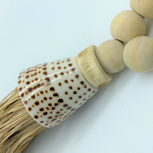 Decorative Macrame Shell & Wooden Bead Tassels - Natural Cotton Shell and Wooden Bead Tassel Curtain Tieback Wall Hanging 35cm - Tassel&Plume
