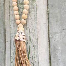 Load image into Gallery viewer, Decorative Macrame Shell &amp; Wooden Bead Tassels - Natural Cotton Shell and Wooden Bead Tassel Curtain Tieback Wall Hanging 35cm - Tassel&amp;Plume
