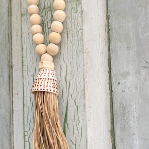 Decorative Macrame Shell & Wooden Bead Tassels - Natural Cotton Shell and Wooden Bead Tassel Curtain Tieback Wall Hanging 35cm - Tassel&Plume
