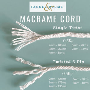 Macrame Cord Rope Twine | Single Twist 4mm x 88m- Tassel&Plume