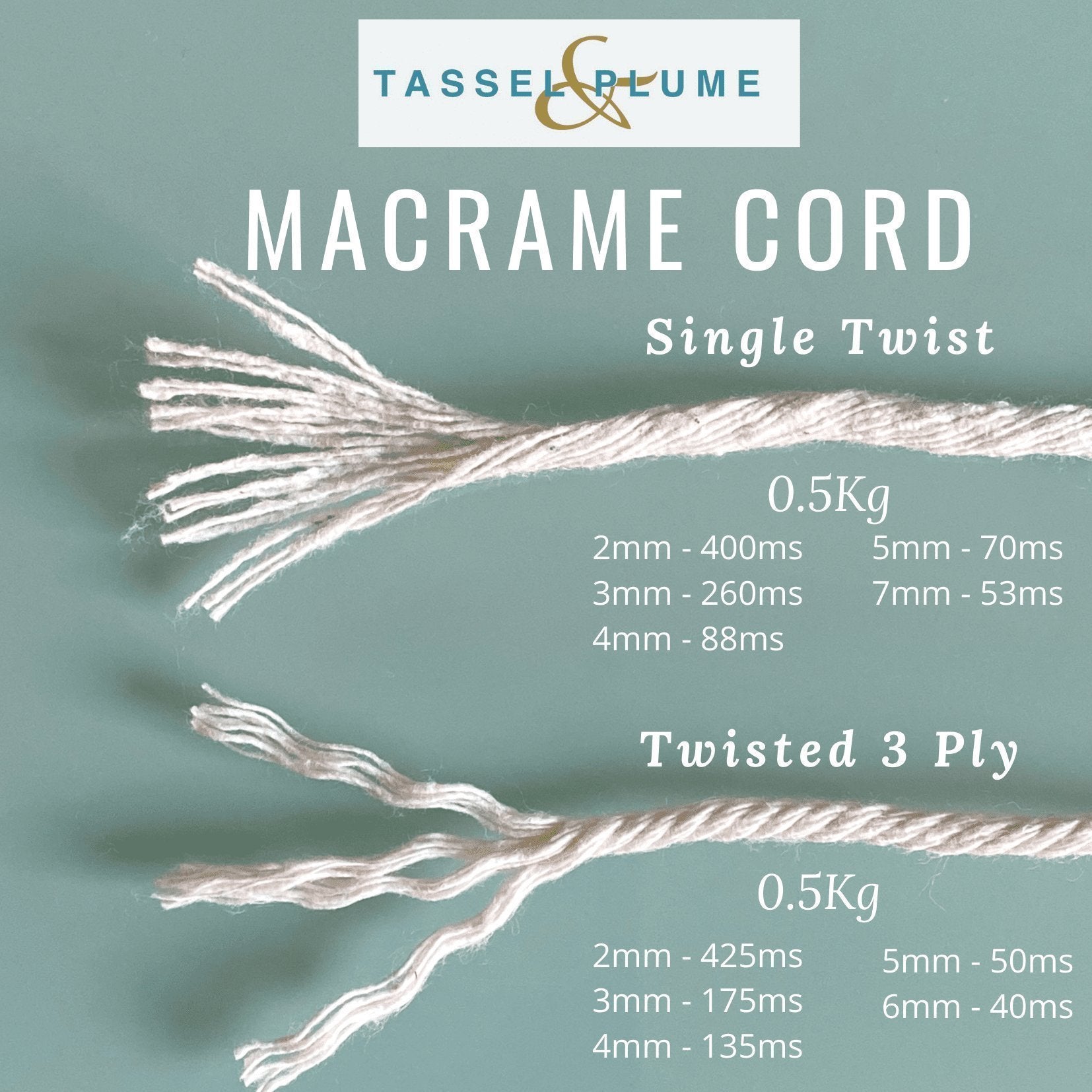 Macrame Cord Rope Twine  Single Twist 3mm x 260m