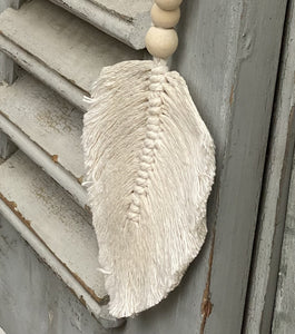 Decorative Macrame Feather Tassels- Natural Cotton Macramé Leaf Tassels Wooden Bead Curtain Tieback Wall Hanging 35cm - Tassel&Plume