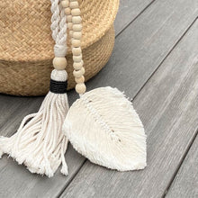 Load image into Gallery viewer, Decorative Macrame Feather Tassels - Natural Cotton Macramé Leaf Tassels Wooden Bead Curtain Tieback Wall Hanging 35cm - Tassel&amp;Plume
