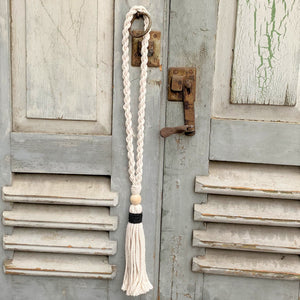 Decorative Tassels - Natural Cotton Macramé Tassel Wooden and Black Bead Curtain Tieback Wall Hanging 35cm - Tassel&Plume