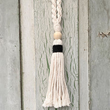 Load image into Gallery viewer, Decorative Tassels - Natural Cotton Macramé Tassel Wooden and Black Bead Curtain Tieback Wall Hanging 35cm - Tassel&amp;Plume
