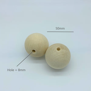 Wooden Macramé Beads Round Natural Unfinished Wood Made in UK Crafts Art DIY Large 50mm - Tassel&Plume